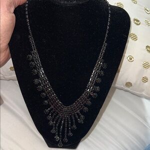 RSVP Heavy Rhinestone Black Beaded Necklace and Earrings Set